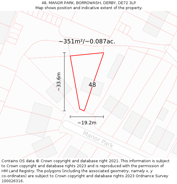 48, MANOR PARK, BORROWASH, DERBY, DE72 3LP: Plot and title map