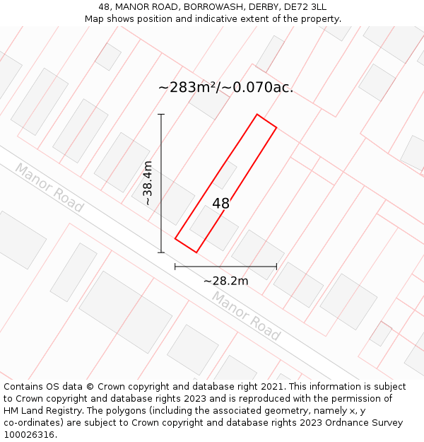 48, MANOR ROAD, BORROWASH, DERBY, DE72 3LL: Plot and title map