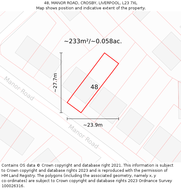 48, MANOR ROAD, CROSBY, LIVERPOOL, L23 7XL: Plot and title map