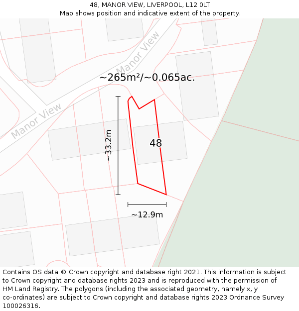 48, MANOR VIEW, LIVERPOOL, L12 0LT: Plot and title map