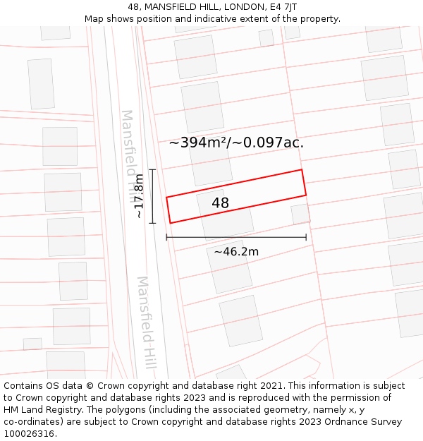 48, MANSFIELD HILL, LONDON, E4 7JT: Plot and title map