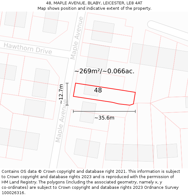 48, MAPLE AVENUE, BLABY, LEICESTER, LE8 4AT: Plot and title map