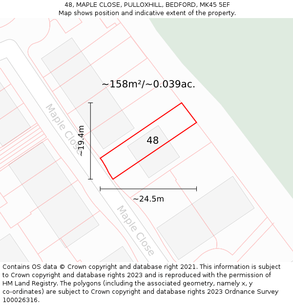 48, MAPLE CLOSE, PULLOXHILL, BEDFORD, MK45 5EF: Plot and title map