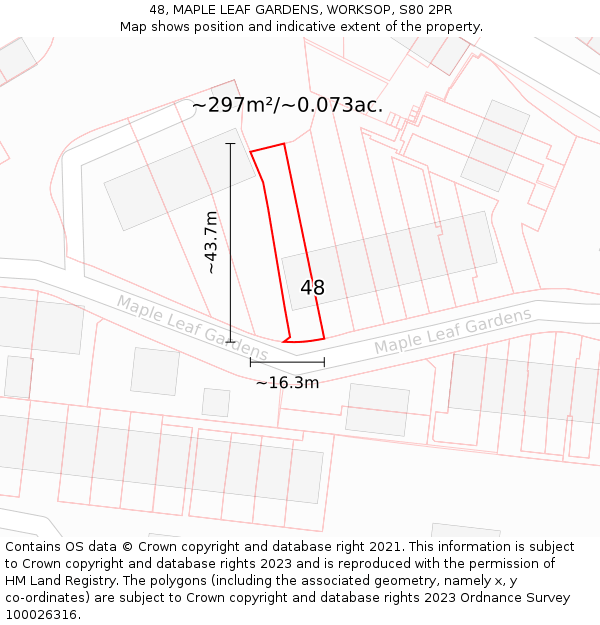 48, MAPLE LEAF GARDENS, WORKSOP, S80 2PR: Plot and title map