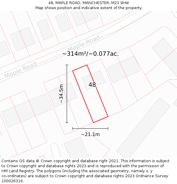 48, MAPLE ROAD, MANCHESTER, M23 9HW: Plot and title map
