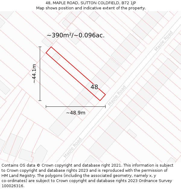 48, MAPLE ROAD, SUTTON COLDFIELD, B72 1JP: Plot and title map