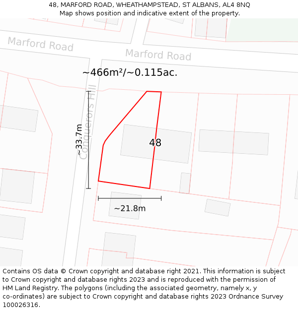 48, MARFORD ROAD, WHEATHAMPSTEAD, ST ALBANS, AL4 8NQ: Plot and title map
