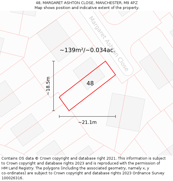 48, MARGARET ASHTON CLOSE, MANCHESTER, M9 4PZ: Plot and title map