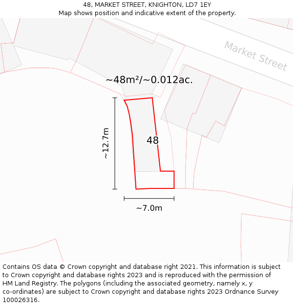 48, MARKET STREET, KNIGHTON, LD7 1EY: Plot and title map
