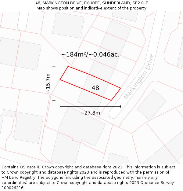 48, MARKINGTON DRIVE, RYHOPE, SUNDERLAND, SR2 0LB: Plot and title map
