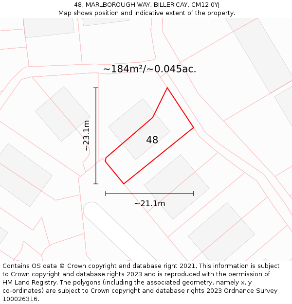 48, MARLBOROUGH WAY, BILLERICAY, CM12 0YJ: Plot and title map