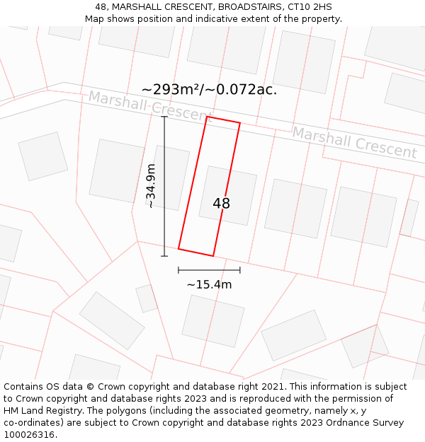 48, MARSHALL CRESCENT, BROADSTAIRS, CT10 2HS: Plot and title map