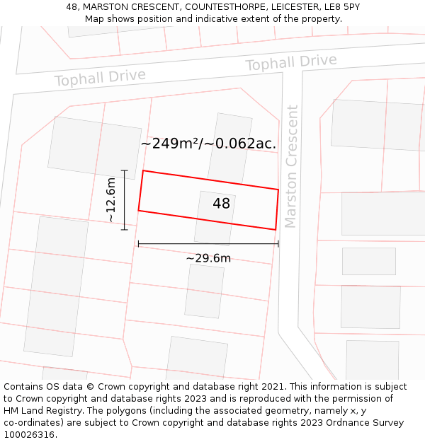 48, MARSTON CRESCENT, COUNTESTHORPE, LEICESTER, LE8 5PY: Plot and title map