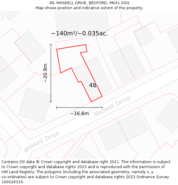 48, MASKELL DRIVE, BEDFORD, MK41 0GQ: Plot and title map