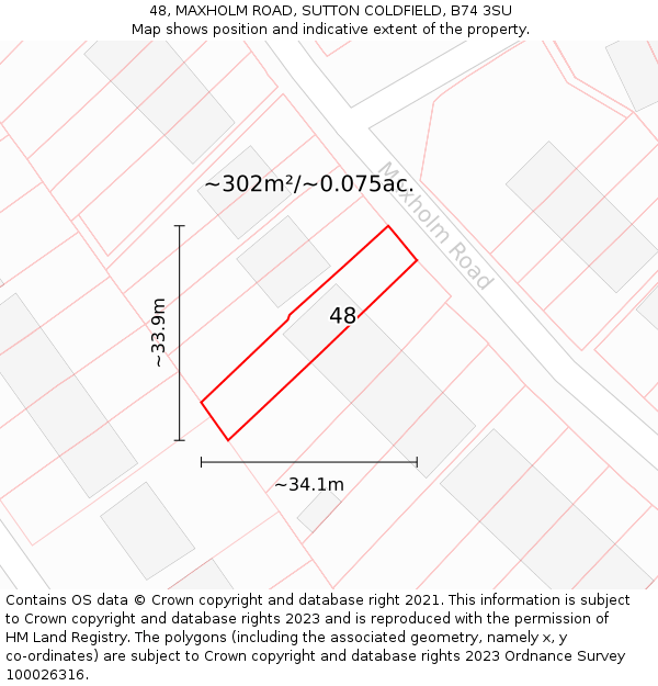 48, MAXHOLM ROAD, SUTTON COLDFIELD, B74 3SU: Plot and title map