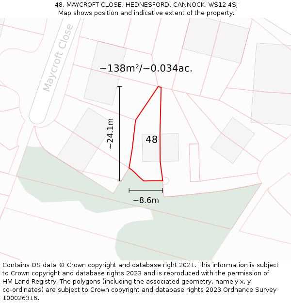 48, MAYCROFT CLOSE, HEDNESFORD, CANNOCK, WS12 4SJ: Plot and title map
