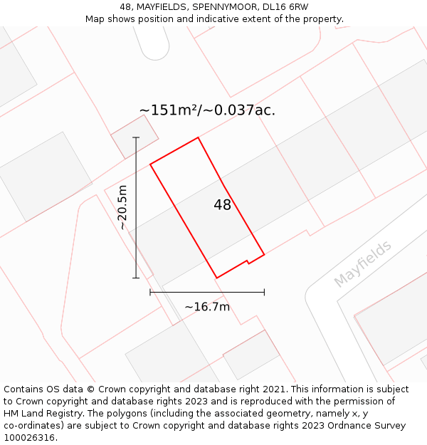 48, MAYFIELDS, SPENNYMOOR, DL16 6RW: Plot and title map