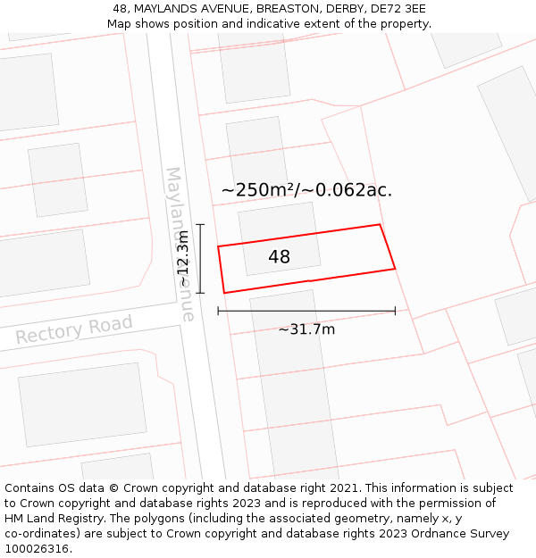 48, MAYLANDS AVENUE, BREASTON, DERBY, DE72 3EE: Plot and title map