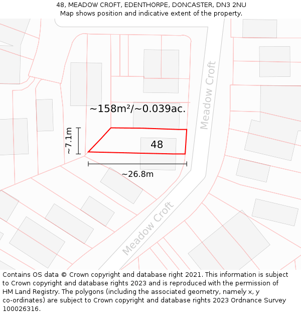 48, MEADOW CROFT, EDENTHORPE, DONCASTER, DN3 2NU: Plot and title map