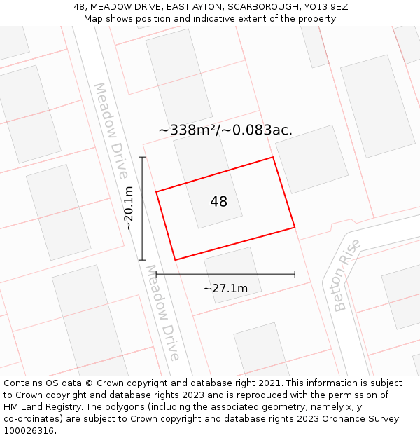 48, MEADOW DRIVE, EAST AYTON, SCARBOROUGH, YO13 9EZ: Plot and title map