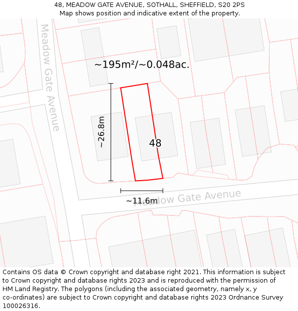 48, MEADOW GATE AVENUE, SOTHALL, SHEFFIELD, S20 2PS: Plot and title map