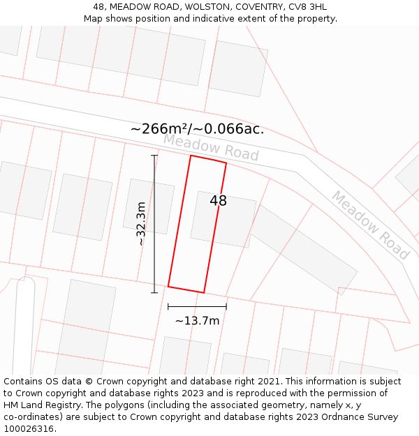 48, MEADOW ROAD, WOLSTON, COVENTRY, CV8 3HL: Plot and title map