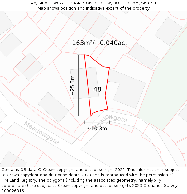 48, MEADOWGATE, BRAMPTON BIERLOW, ROTHERHAM, S63 6HJ: Plot and title map