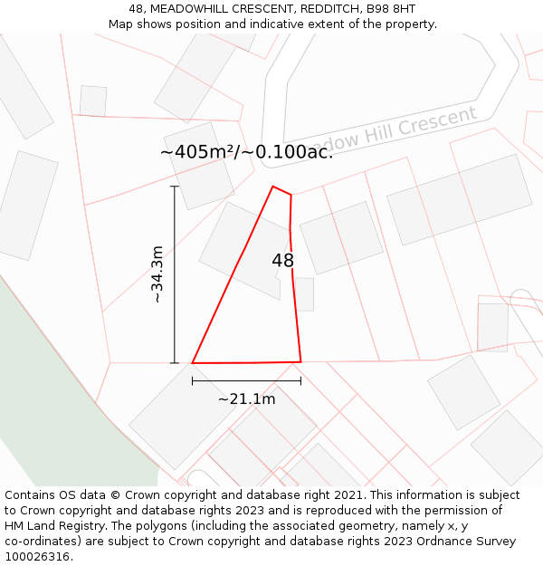 48, MEADOWHILL CRESCENT, REDDITCH, B98 8HT: Plot and title map