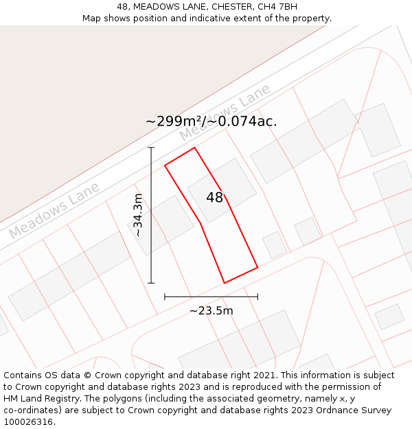 48, MEADOWS LANE, CHESTER, CH4 7BH: Plot and title map