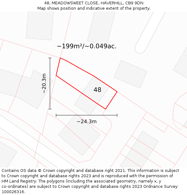 48, MEADOWSWEET CLOSE, HAVERHILL, CB9 9DN: Plot and title map