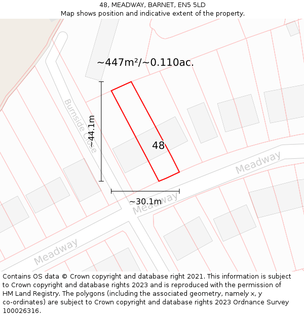 48, MEADWAY, BARNET, EN5 5LD: Plot and title map