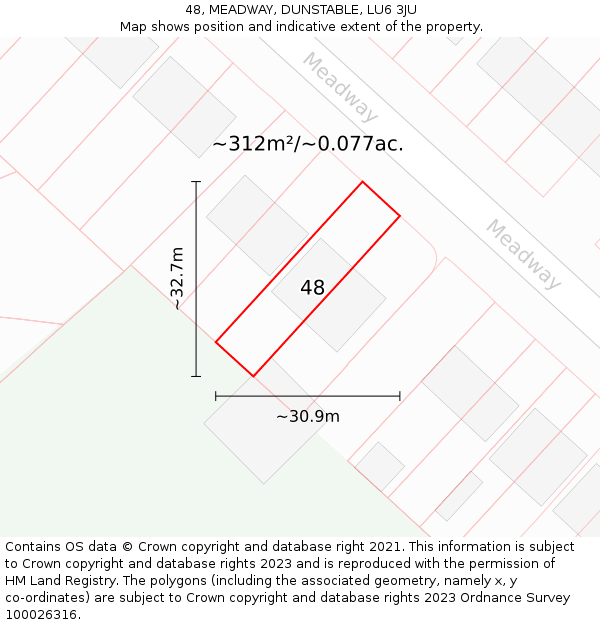 48, MEADWAY, DUNSTABLE, LU6 3JU: Plot and title map