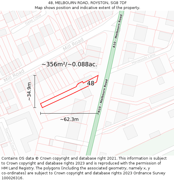 48, MELBOURN ROAD, ROYSTON, SG8 7DF: Plot and title map