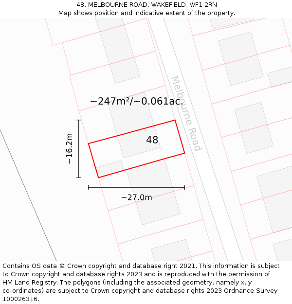 48, MELBOURNE ROAD, WAKEFIELD, WF1 2RN: Plot and title map