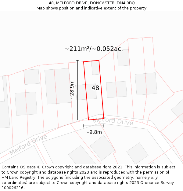 48, MELFORD DRIVE, DONCASTER, DN4 9BQ: Plot and title map