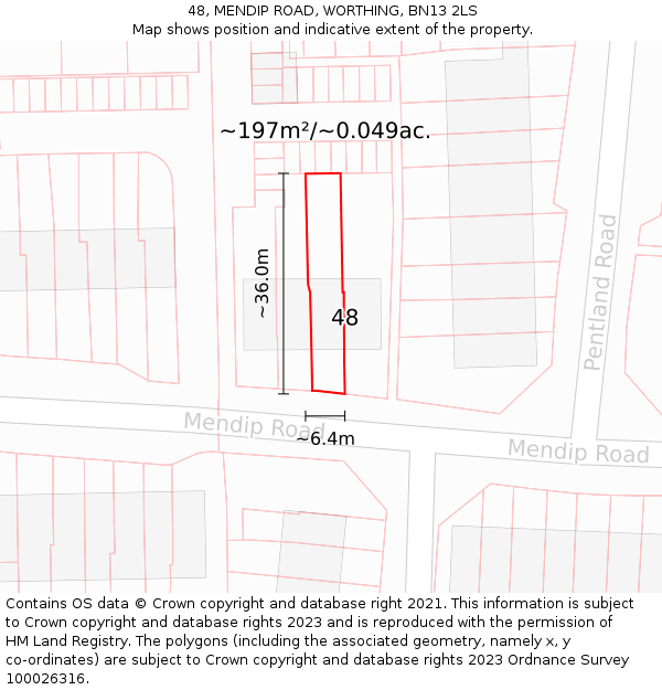 48, MENDIP ROAD, WORTHING, BN13 2LS: Plot and title map