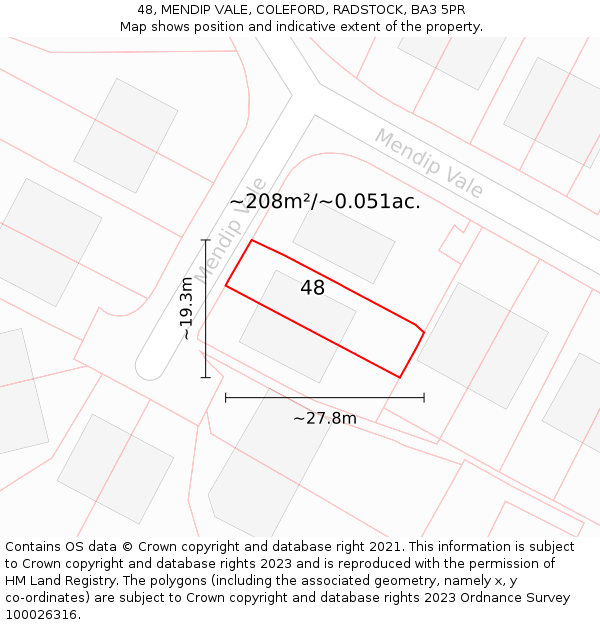 48, MENDIP VALE, COLEFORD, RADSTOCK, BA3 5PR: Plot and title map