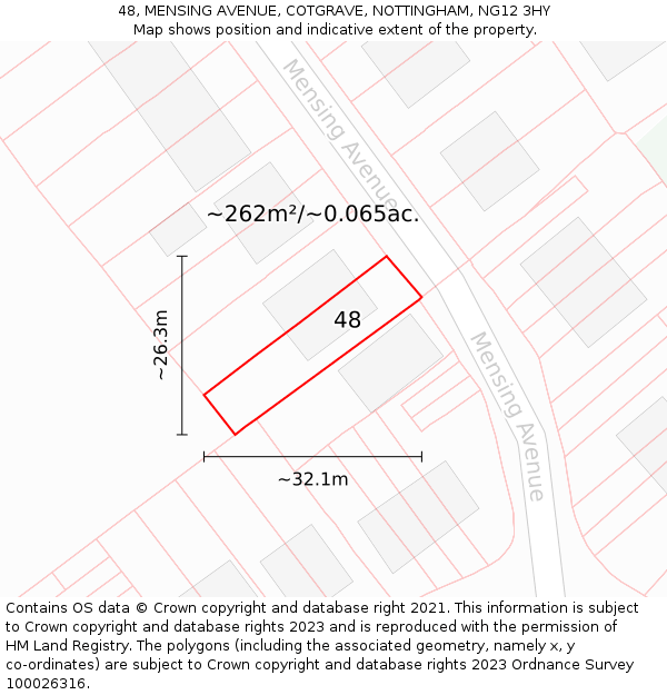 48, MENSING AVENUE, COTGRAVE, NOTTINGHAM, NG12 3HY: Plot and title map