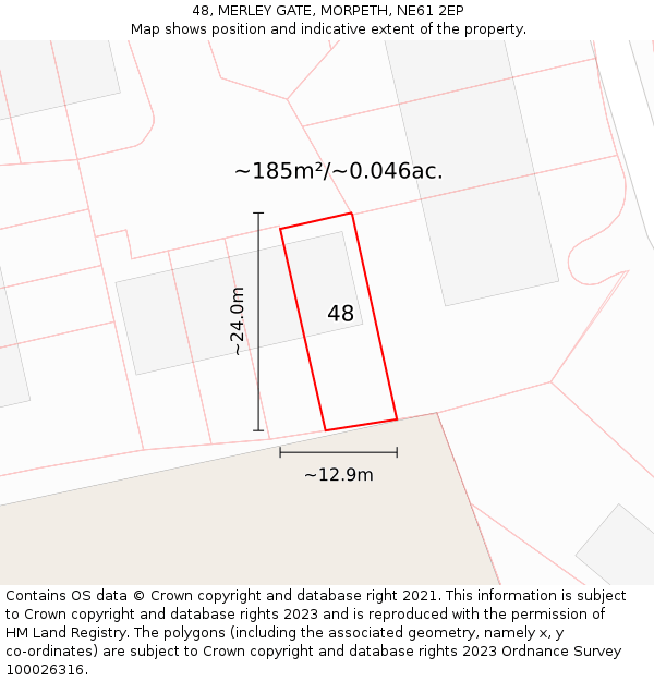 48, MERLEY GATE, MORPETH, NE61 2EP: Plot and title map