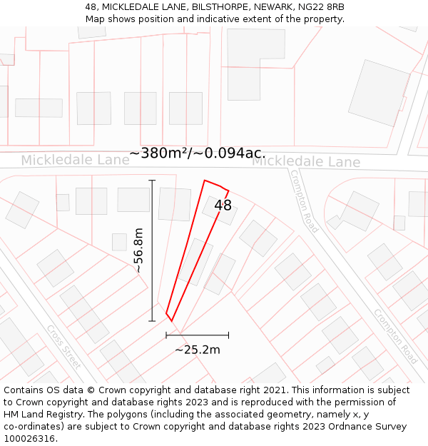 48, MICKLEDALE LANE, BILSTHORPE, NEWARK, NG22 8RB: Plot and title map