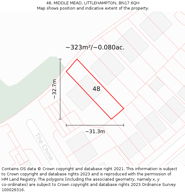 48, MIDDLE MEAD, LITTLEHAMPTON, BN17 6QH: Plot and title map