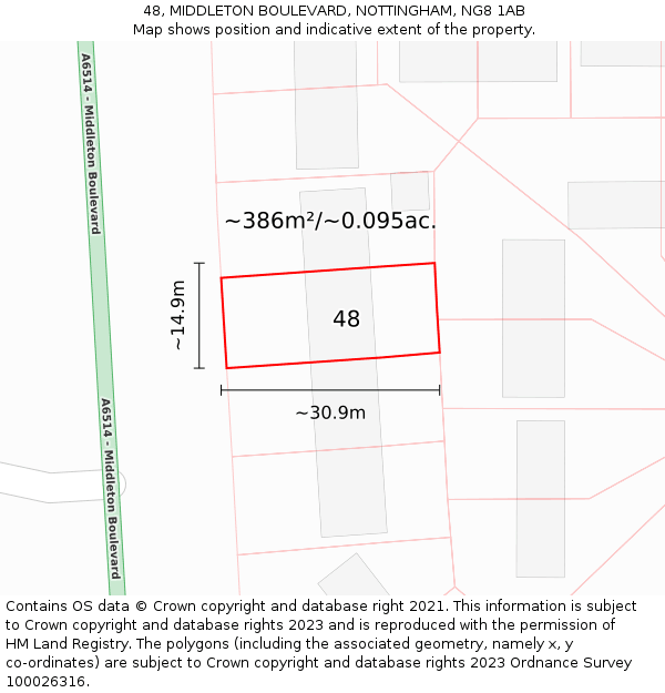 48, MIDDLETON BOULEVARD, NOTTINGHAM, NG8 1AB: Plot and title map