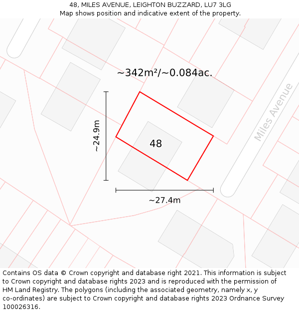 48, MILES AVENUE, LEIGHTON BUZZARD, LU7 3LG: Plot and title map