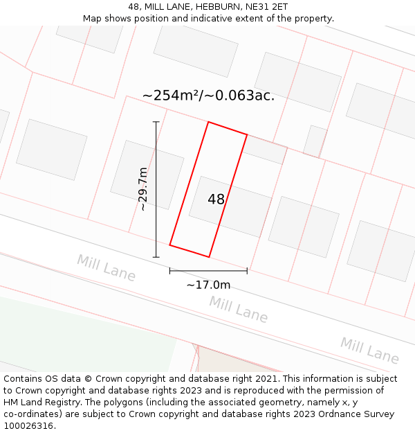48, MILL LANE, HEBBURN, NE31 2ET: Plot and title map