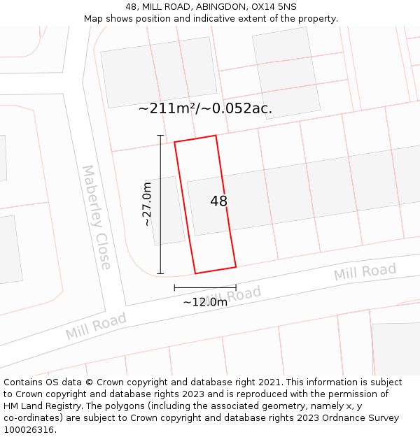 48, MILL ROAD, ABINGDON, OX14 5NS: Plot and title map