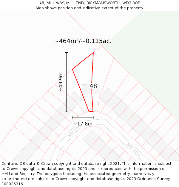 48, MILL WAY, MILL END, RICKMANSWORTH, WD3 8QP: Plot and title map