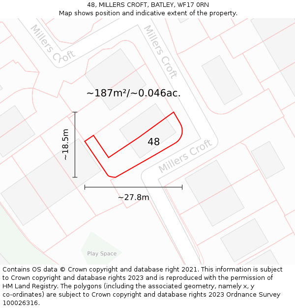 48, MILLERS CROFT, BATLEY, WF17 0RN: Plot and title map