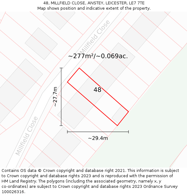 48, MILLFIELD CLOSE, ANSTEY, LEICESTER, LE7 7TE: Plot and title map