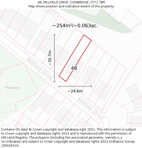 48, MILLFIELD DRIVE, COWBRIDGE, CF71 7BR: Plot and title map