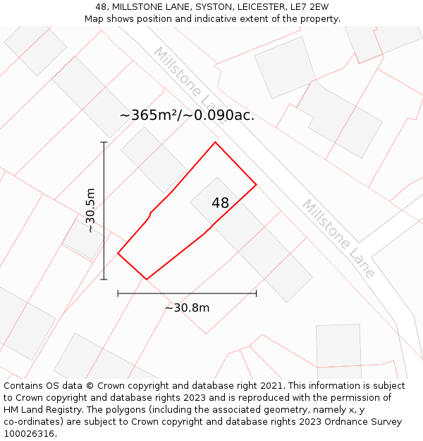 48, MILLSTONE LANE, SYSTON, LEICESTER, LE7 2EW: Plot and title map